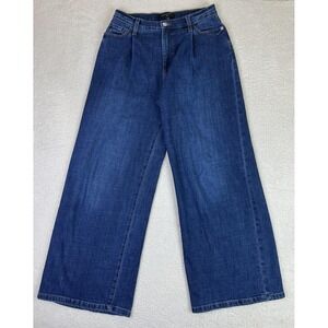 Banana Republic Pleated High Rise Wide Leg Jeans Womens 4 Blue Dark Wash Stretch